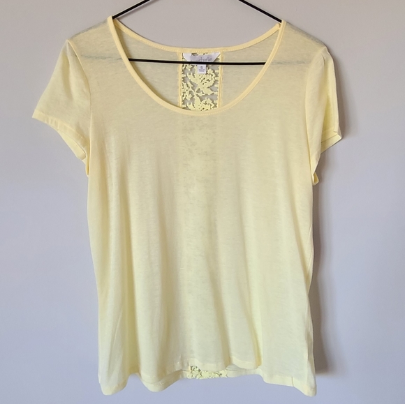 Charming Charlie Tops - Charming Charlie Pale Yellow Lace Panel T-Shirt S